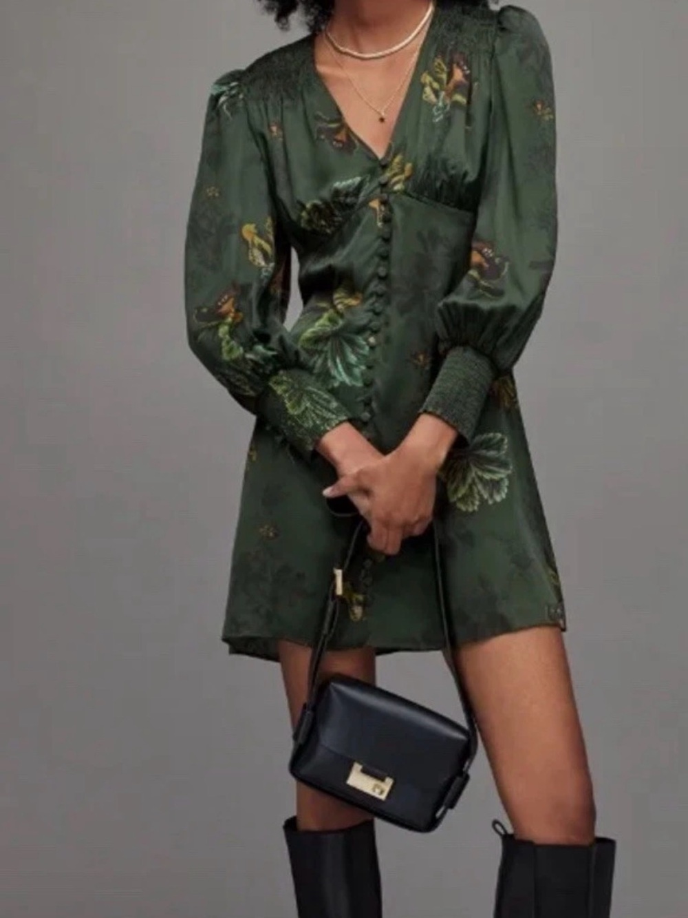 AllSaints Botanical Dark Green Dress size 10